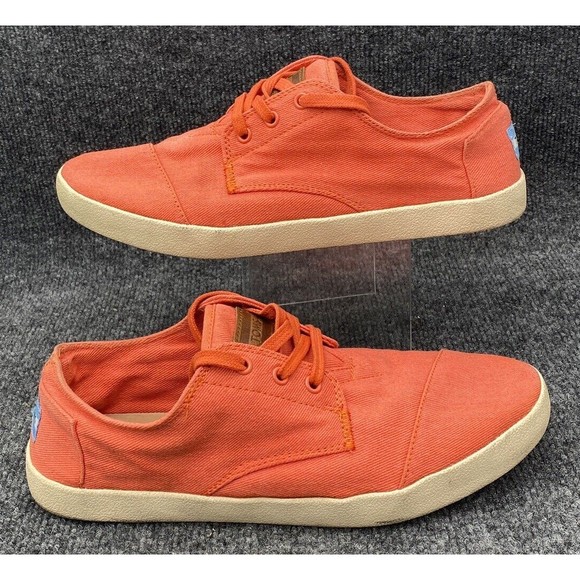 Toms Shoe Men Size 10.5 Canvas 3 Eye Lace Up Casual Sneakers Orange Coral 341113 - Picture 3 of 9